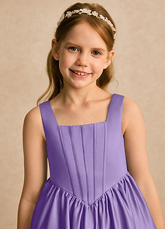 Azazie Myla Blumenmädchenkleider A-Linie Plissee Matte Satin Kleid Tahiti image6