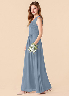 Azazie Skyla Junior Dusty Blue A-Line Pleated Chiffon Dress image6