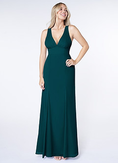 Azazie Christiana Brautjungfernkleider A-Linie V-Hals Gefaltet Chiffon Kleid Kiefer image1