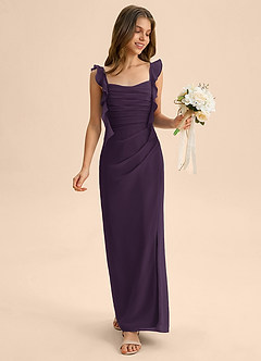 Azazie Jessamine Junior Plum Mermaid Sweetheart Neckline Chiffon Dress image3