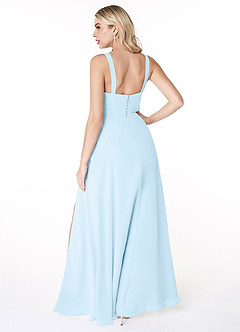 Azazie Jay Robes de demoiselle d'honneur Robe Trapèze en Mousseline de soie Encolure carrée Fente latérale Bleu Ciel image2