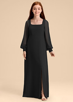Azazie Bondi Junior Black A-Line Blouson Chiffon Dress image5