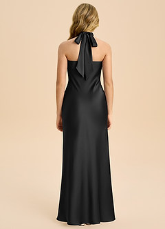 Azazie Chickie Junior Black Sheath Pleated Stretch Satin Dress image2