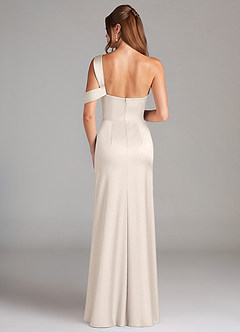 Azazie Wynter Bridesmaid Dresses White Alabaster Sheath One Shoulder Stretch Satin Dress image2