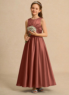 Azazie Ducky Girls Formal Flower Girl Dresses Auburn A-Line Pleated Stretch Satin Dress image5