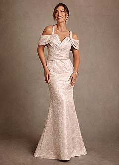 Azazie Bakersfield Abiti per la Madre della Sposa Abito Sirena in Jacquard Floreale a Spalla Scoperta Rosa Polverosa image1