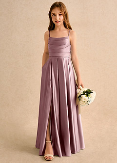 Azazie Reia Girls Formal Final Sale Dusty Rose A-Line Pleated Matte Satin Dress image5