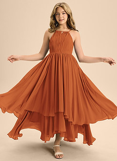 Azazie Elliora Junior Cinnamon A-Line Pleated Chiffon Dress image5