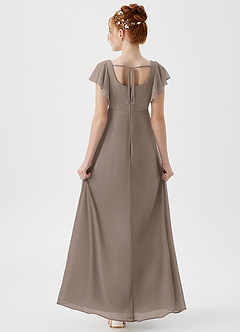 Azazie Bondi Junior A-Linie Seitliche Cut-Outs Gittergewebe Kleid Taupe image2