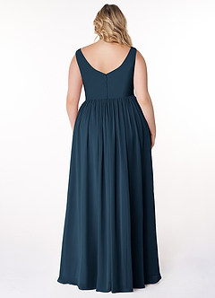 Azazie Keyla Bridesmaid Dresses Dark Navy A-Line V-Neck Pleated Chiffon Dress image7