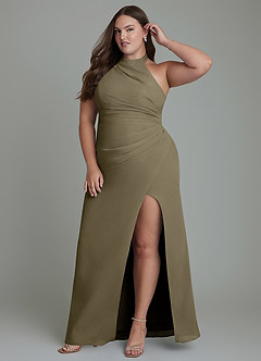 Azazie Jemma Bridesmaid Dresses Willow Green Sheath Pleated Chiffon Dress image9