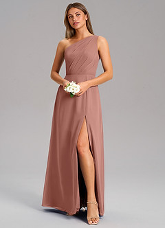 Azazie Phaedra Bridesmaid Dresses Cedar Rose A-Line One Shoulder Chiffon Dress image4