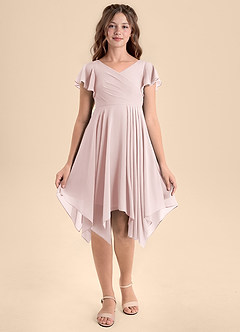 Azazie Janeaurelia Junior Blushing Pink A-Line Pleated Chiffon Dress image6