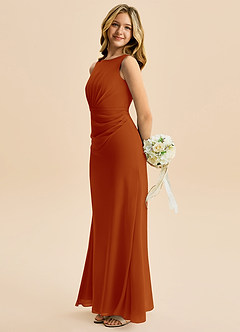 Azazie Floris Junior Robe Trapèze en Mousseline de soie Plissée Paprika image5