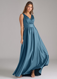 Azazie Kora Bridesmaid Dresses Bermuda A-Line Pleated Stretch Satin Dress image4