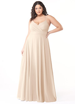 Azazie Avelina At-home Try On Dresses White Alabaster A-Line V-Neck Pleated Chiffon Dress image6