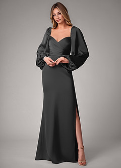 Azazie Sonata Bridesmaid Dresses Black Sheath Long Sleeve Stretch Satin Convertible Dress image1