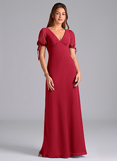 Azazie Pheby Bridesmaid Dresses Scarlet A-Line Pleated Chiffon Dress image4
