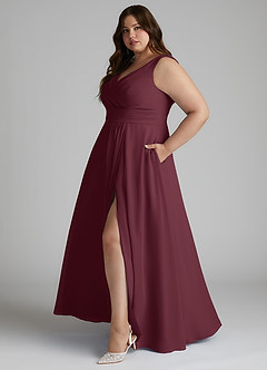Azazie Karina Bridesmaid Dresses Cabernet A-Line Pleated Chiffon Dress image8
