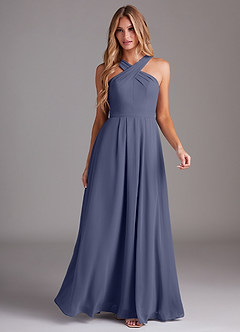 Azazie Dixie Bridesmaid Dresses Stormy A-Line Halter Pleated Chiffon Dress image3