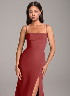 Azazie Saige Jurken voor bruidsmeisjes Converteerbaar Jurk van Chiffon met Kolom Off the Shoulder Roest image2