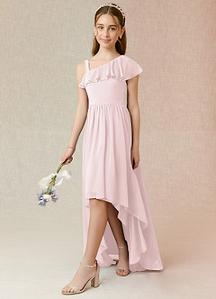 Azazie Mango Junior Blushing Pink A-Line Ruched Chiffon Dress image3