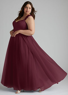 Azazie Luxi Bridesmaid Dresses Cabernet A-Line Pleated Tulle Dress image9