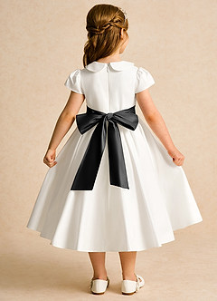 Azazie Deary Flower Girl Dresses Ivory Black A-Line Bow Cotton Dress image2