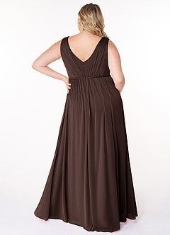 Azazie Tanicia Brautjungfernkleider A-Linie V-Hals Gefaltet Gittergewebe Kleid Ganache image6