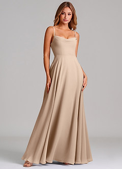 Azazie Elle Robes de demoiselle d'honneur Robe Trapèze en Mousseline de soie Plissée Taupe image3