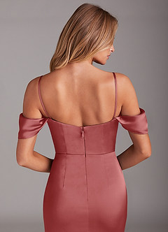 Azazie Saige Suknie dla druhen Osłona Zza ramienia Satyna elastyczna Do ziemi Sukienka image8