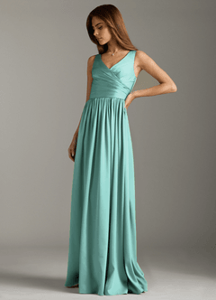 Azazie Keyla Brautjungfernkleider A-Linie Plissee Stretch-Satin Kleid Aqua image4
