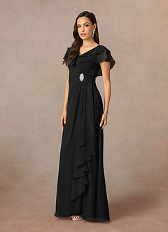 Azazie Snapdragon Mother of the Bride Dresses Black A-Line V-Neck Ruched Chiffon Dress image2