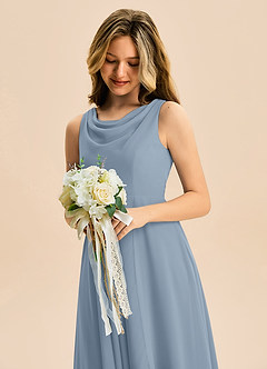 Azazie Mannie Junior Linia A Pofałdowany Szyfon Asymetryczny Młodsza druhna Sukienka image7