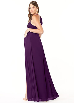 Azazie Annabelle Robes de demoiselle d'honneur de maternité Robe Trapèze Col V plissé Longueur ras du sol Maille image5