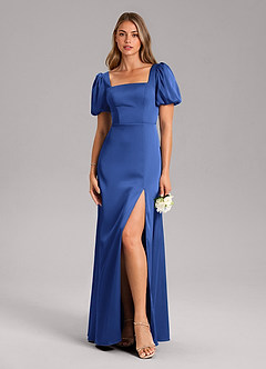 Azazie Fyona Vestidos de damas de honor Vestido de Azul Real de Satén Elástico de Corte en A con Plisado image3