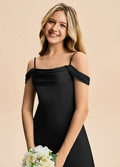 Azazie Lettie Junior A-Line Off-Shoulder Stræk satin Gulv-længde Junior brudepige Kjole image5