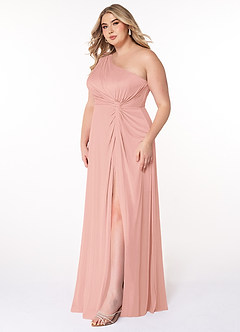 Azazie Brooke Bridesmaid Dresses Rosette A-Line One Shoulder Mesh Dress image8
