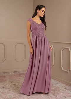 Azazie Amethyst Mother of the Bride Dresses Vintage Mauve A-Line V-Neck Sequins Chiffon Dress image4