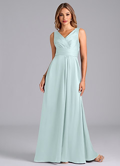 Azazie Karina Robes de demoiselle d'honneur Robe Trapèze en Satin extensible Plissée Verre De Mer image4