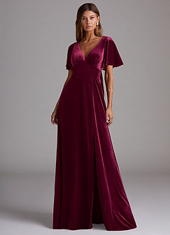 Azazie Kimber Bridesmaid Dresses Cabernet A-Line with Pockets Velvet Dress image4