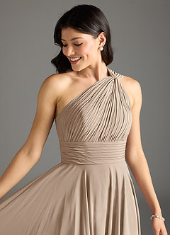 Azazie Charlize Robes de demoiselle d'honneur Robe Trapèze en Mousseline de soie Asymétrique Taupe image12