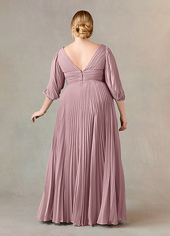 Azazie Zahara Mère de la mariée Robes Robe Trapèze en Mousseline de soie Col V plissé Rose Poussiéreuse image8