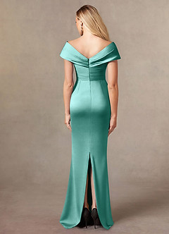 Azazie Ludlow Mother of the Bride Dresses Aqua Mermaid Pleated Stretch Satin Dress image4