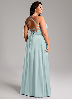 Azazie Mei Bridesmaid Dresses Mist A-Line V-Neck Stretch Satin Dress image11