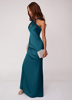 Barbie ♥ Azazie Bridesmaid Dresses Ink Blue Sheath Stretch Satin Dress image5