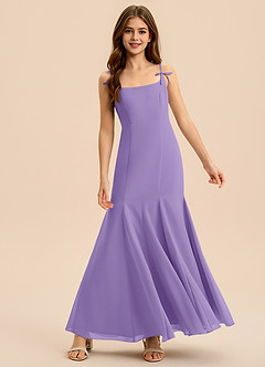 Azazie Evey Junior Vestido de Tahití de Gasa de Corte Sirena con Plisado image3