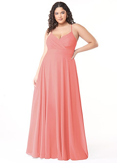 Azazie Avelina Bridesmaid Dresses Coral A-Line V-Neck Pleated Chiffon Dress image6