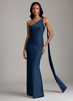 Azazie Galinda Suknie dla druhen Syrena Jedno ramię Satyna elastyczna Do ziemi Sukienka image4