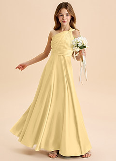 Azazie Charlize Junior Butter A-Line Pleated Stretch Satin Dress image4